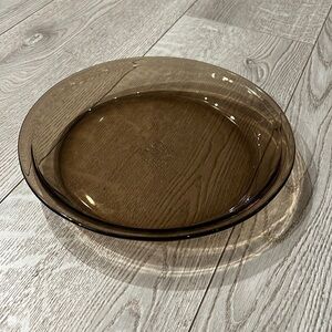 Pyrex Amber 10” Brown Clear Glass 209 Pie Plate Dish